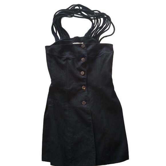 Vtg 1980s Claude Montana Black Linen Long Corset Top w' Rope Neckline Size 4 - Picture 9 of 11